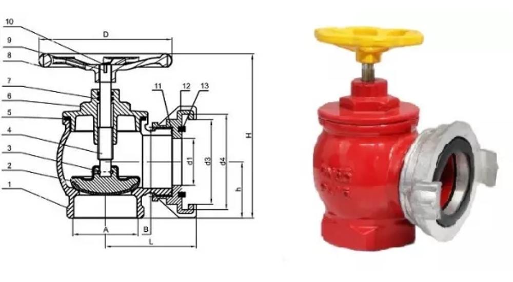 Van góc chữa cháy dn65