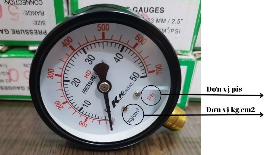 Đồng hồ áp suất KK Gauges chân đứng sử dụng nhiều đơn vị đo