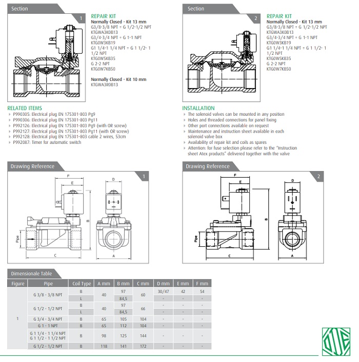 Van ODE 21W7KB500 10 Cataloge van điện từ ODE 21W7KB500