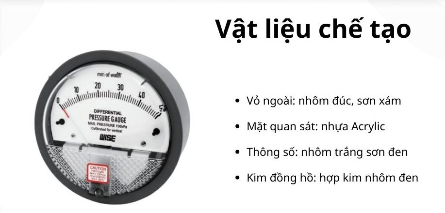 Vật liệu chế tạo đồng hồ áp suất Wise P880
