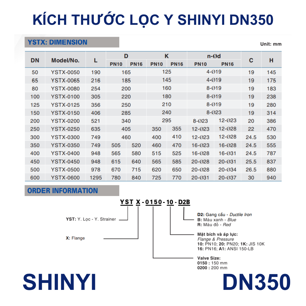 Lọc y Shinyi DN350 11 Kích Thước Lọc y Shinyi DN350