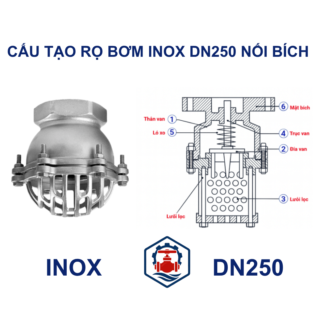 Rọ bơm inox DN250 nối bích 10 Cấu tạo Rọ bơm inox DN250 nối bích