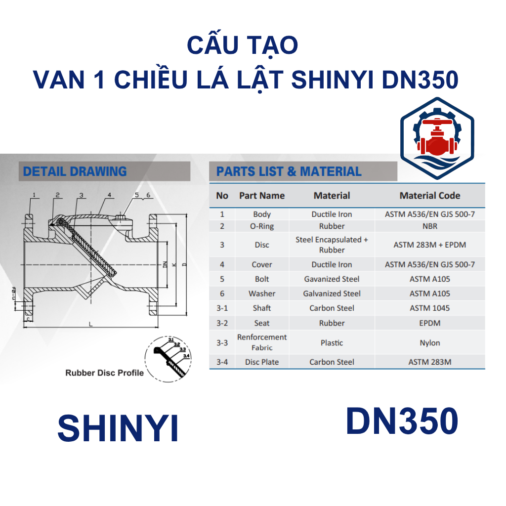 Van 1 chiều lá lật Shinyi DN350 10 Cấu tạo Van 1 chiều lá lật Shinyi DN350