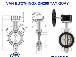Cấu tạo Van bướm inox DN200 tay quay