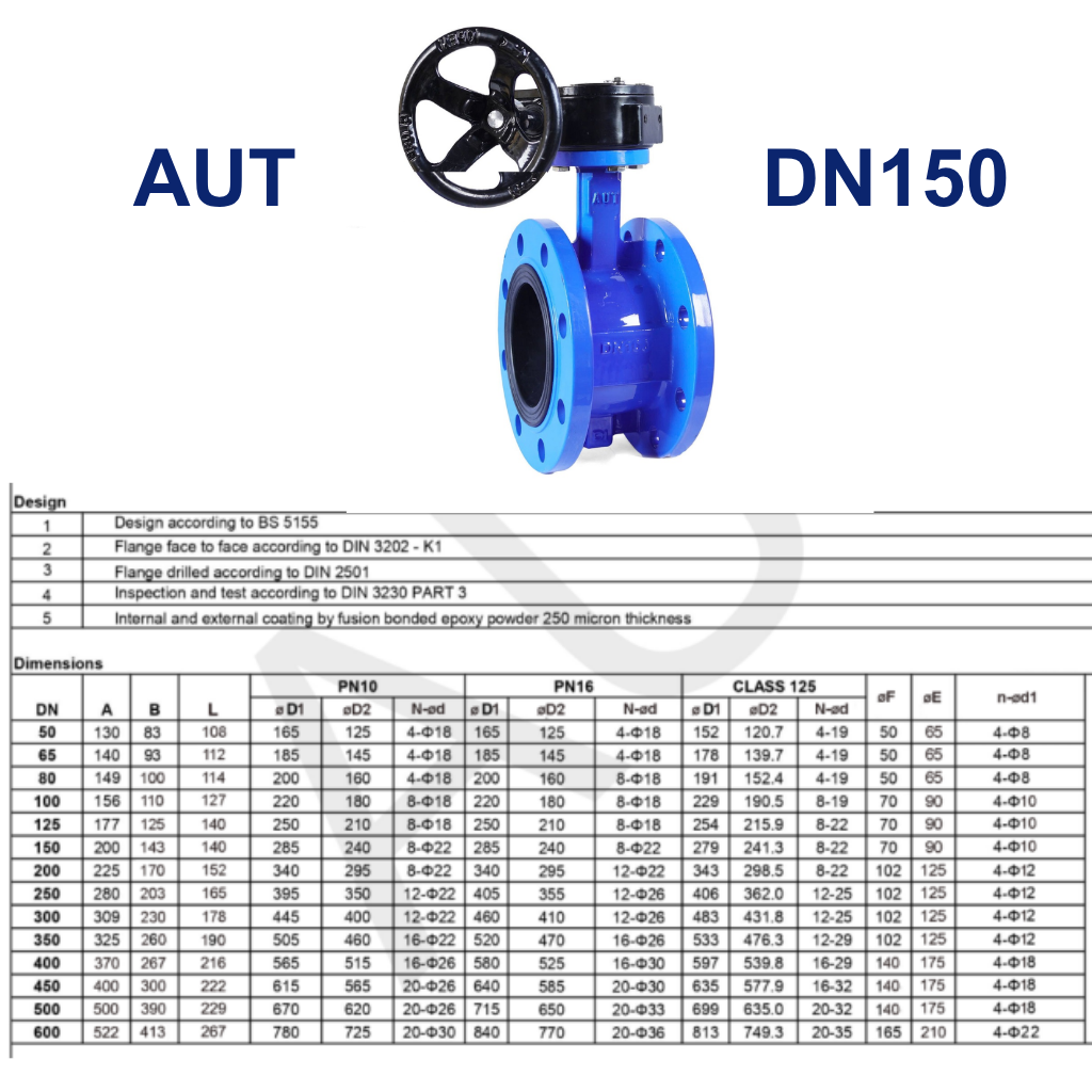 Van bướm mặt bích AUT DN150 11 Van bướm mặt bích AUT DN150
