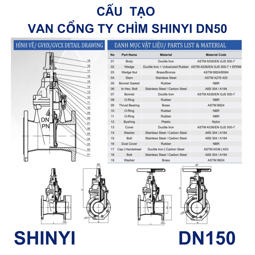 Van cổng ty chìm Shinyi DN150 12 Van cổng ty chìm Shinyi DN150