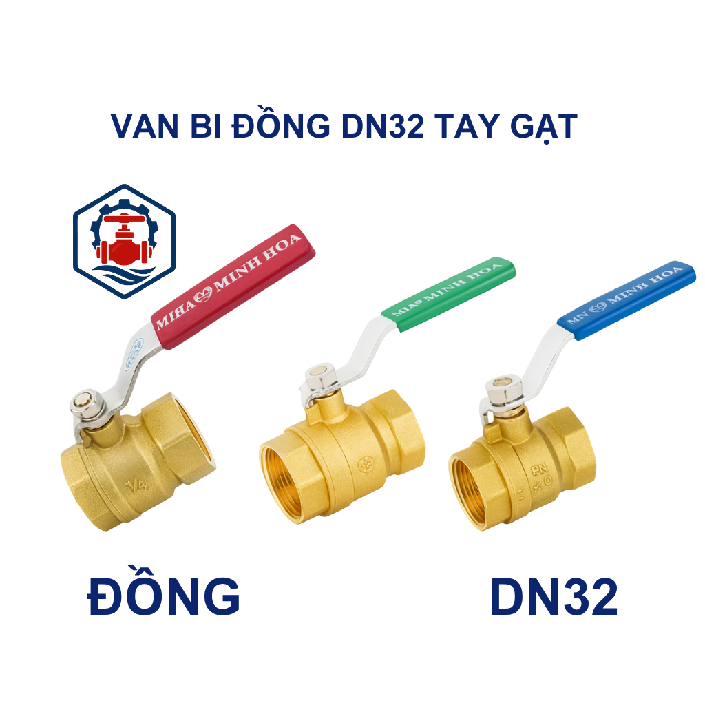 Van bi đồng DN32 tay gạt 15 Van bi đồng DN32 tay gạt