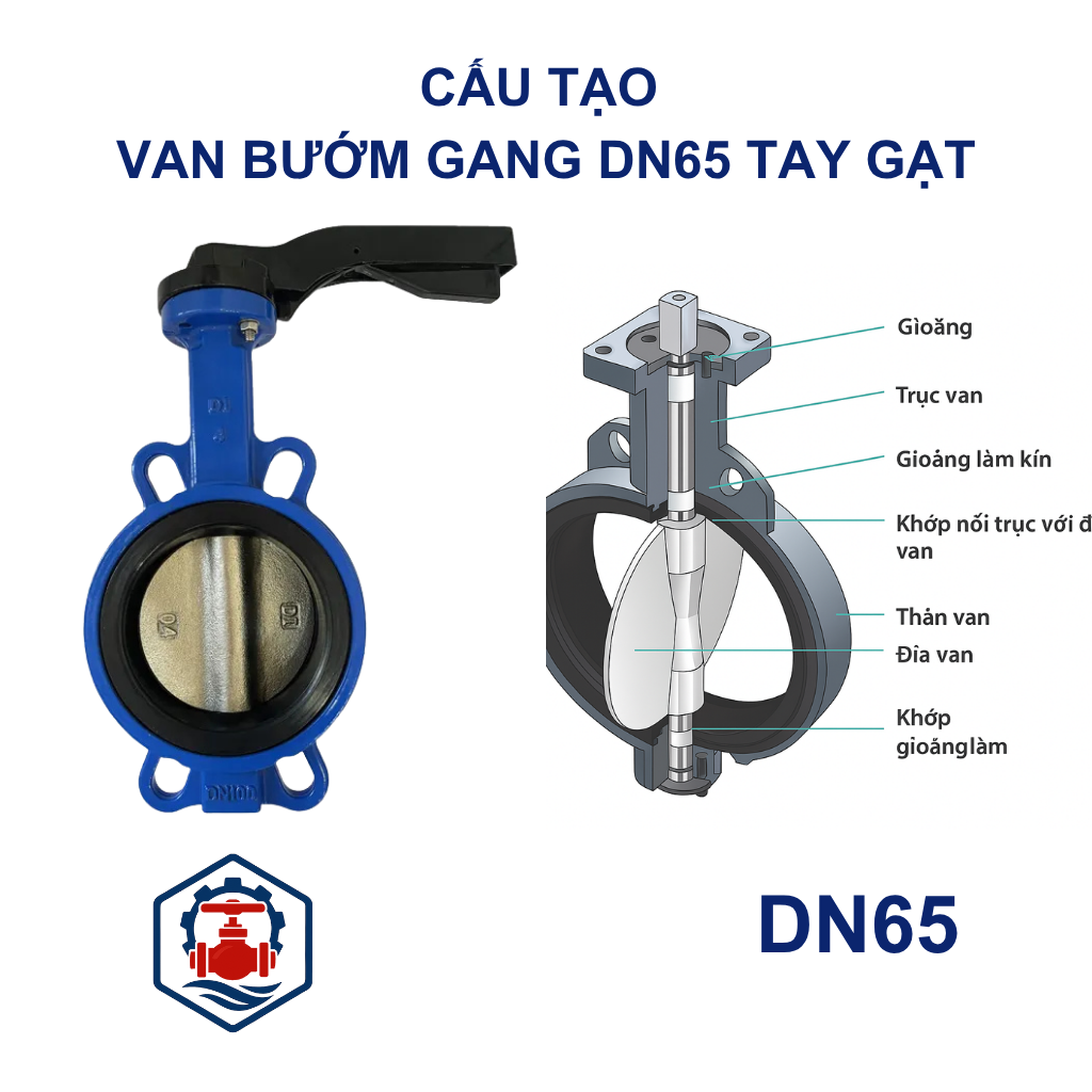 Van bướm gang DN65 tay gạt 14 Cấu Tạo Van bướm gang DN65 tay gạt