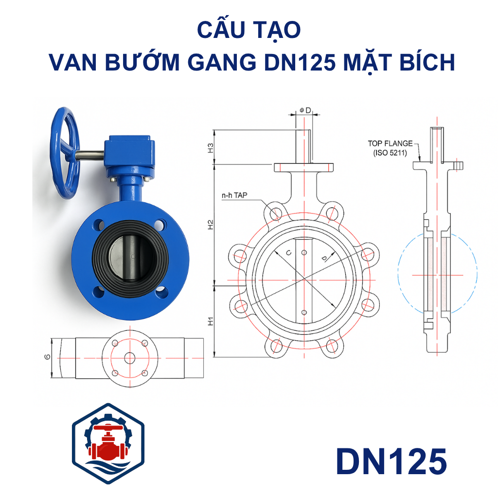 Van bướm mặt bích DN125 14 Cấu Tạo Van bướm mặt bích DN125