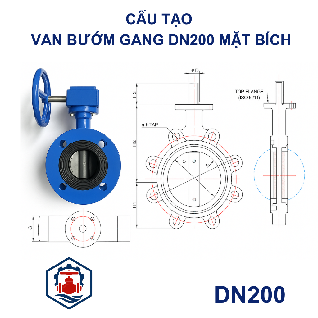 Van bướm mặt bích DN200 14 Cấu Tạo Van bướm mặt bích DN200