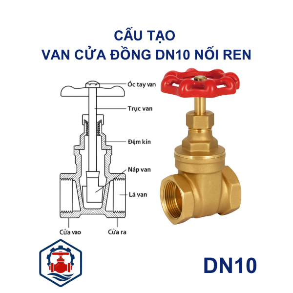 Van cửa đồng DN10 nối ren (Phi 17 - 3/8) - Chính Hãng 100%